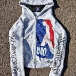 Ykuno Distressed Flag Graphic Zip-Up Hoodie