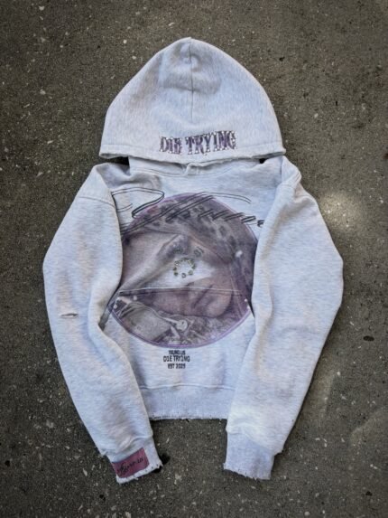 Ykuno Grey Die Trying Graphic Hoodie