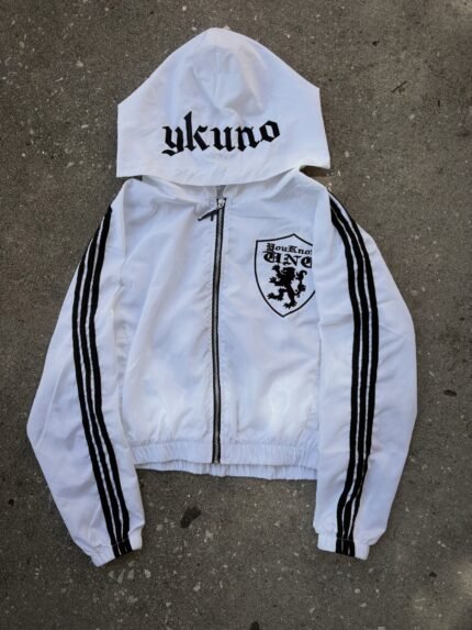 Ykuno White Crest Stripe Windbreaker Jacket