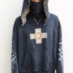 Ykuno Black Leopard Hooded Graphic Hoodie