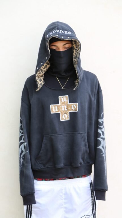 Ykuno Black Leopard Hooded Graphic Hoodie