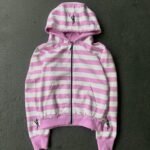 Ykuno Pink & White Striped Zip-Up Hoodie