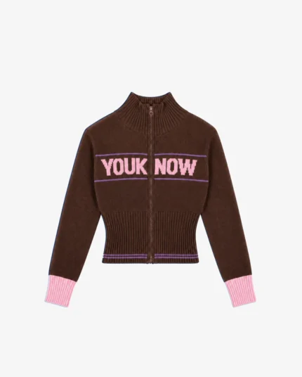 YouKnow Women's Fitted Knit Zip Up | Brown