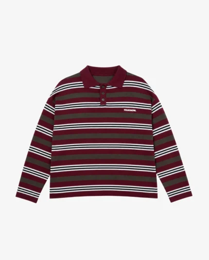YouKnow Knit Polo Sweater | Maroon Stripe