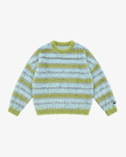 YouKnow Fluffy Knit Crew Sweater | Blue Stripe